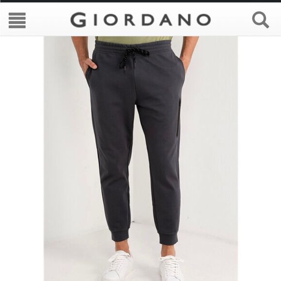 Giordano M G Motion joggers solid black drawstring ribbed cuffs - Picture 1 of 6